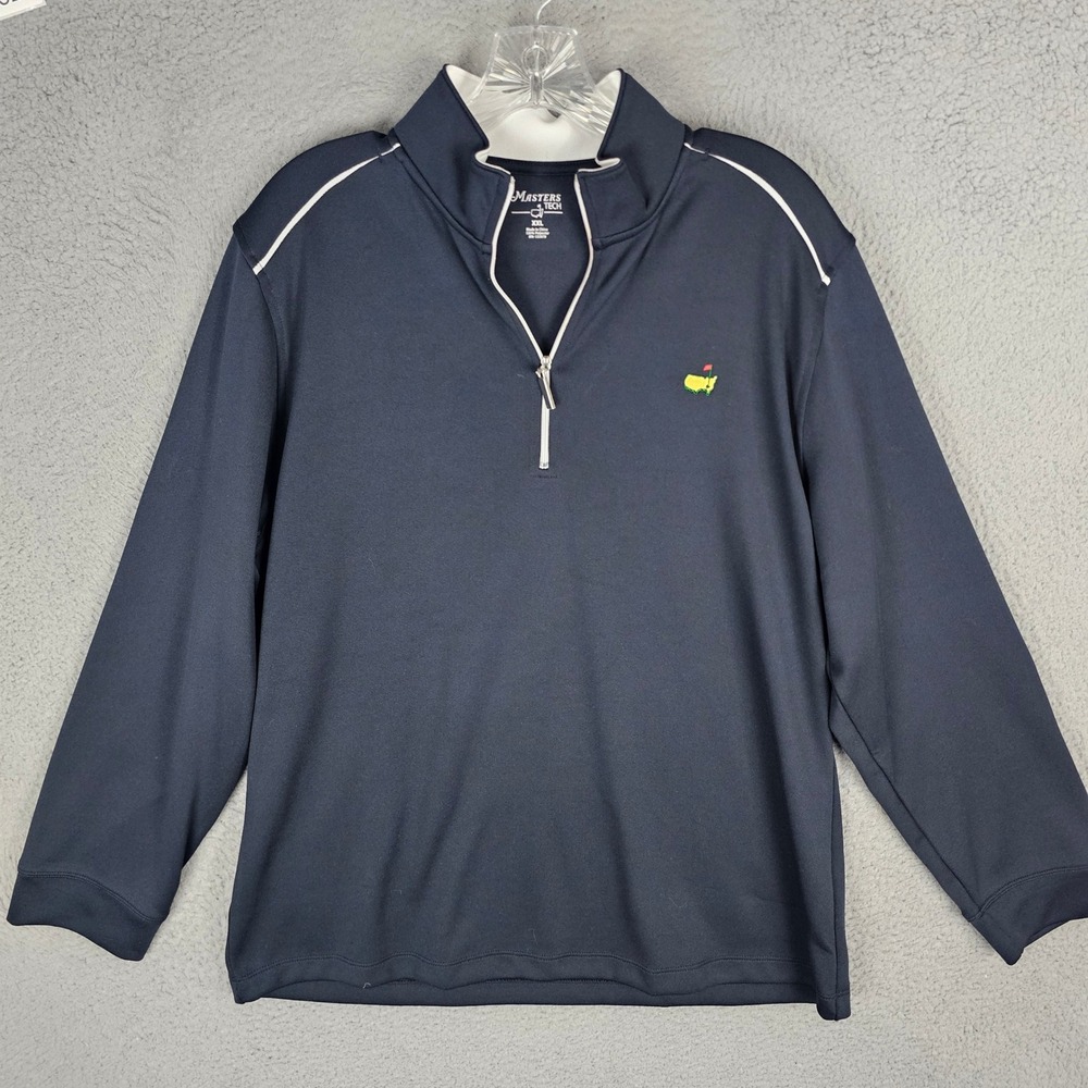 Masters Pullover Men XXL Navy Blue Tech Quarter Zip Golf Logo Piping 027329